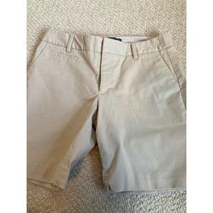 Eddie Bauer women's chino shorts sz 6 tan flat front inseam 8" low rise 9
